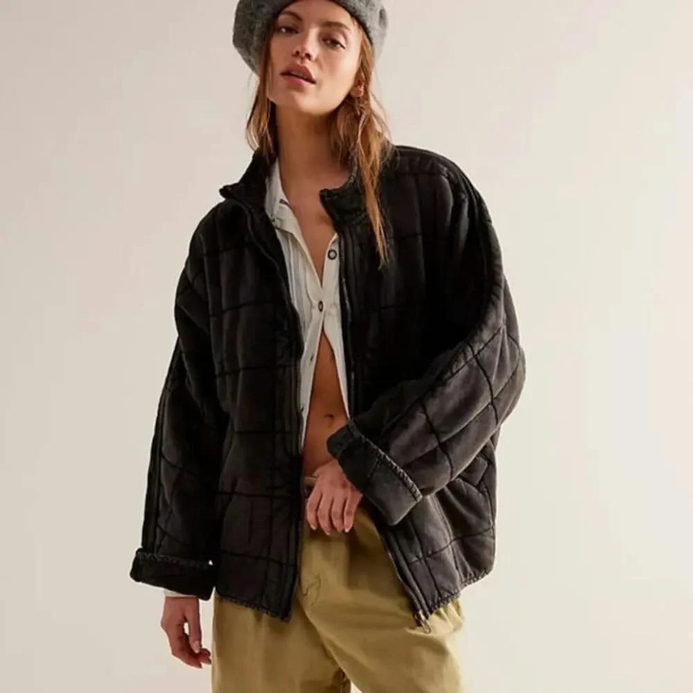 FREE PEOPLE Dolman Quilted BLACK Knit OVERSIZED Jacket SIZE SMALL - Picture 1 of 5
